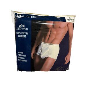 Vintage Stafford 6 Pack White Fly Front Briefs 100% Cotton Full Cut Classic 38 L